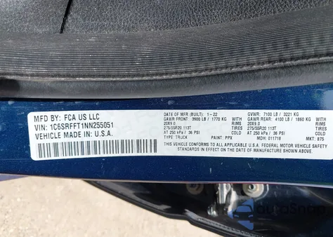 2022 Ram 1500 Lone Star 4X4 5'7 Box from USA, damaged, VIN 1C6SRFFT1NN255051